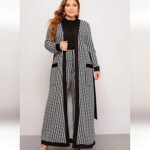 Plus Size Houndstooth Duster & Legging Set | Long Cardigan Outfit |  3X